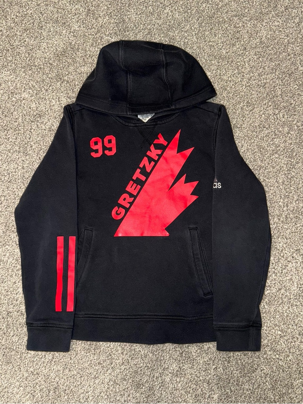 Adidas Kids Black Hoodie with Red Gretzky Graphics